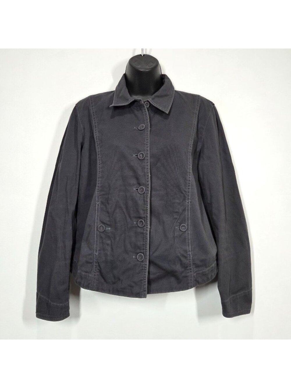 Eileen Fisher Jacket Small P Gray Organic Cotton Stretch Canvas Preppy Capsule